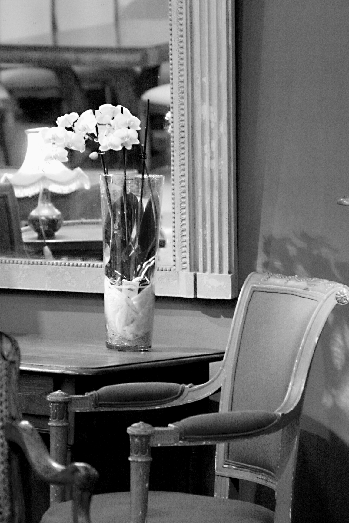 French antiques mirror and chair