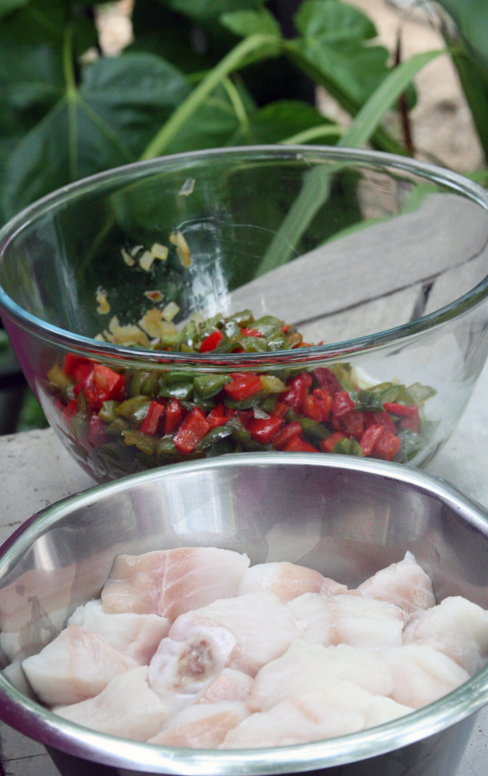 Paella with red peppers