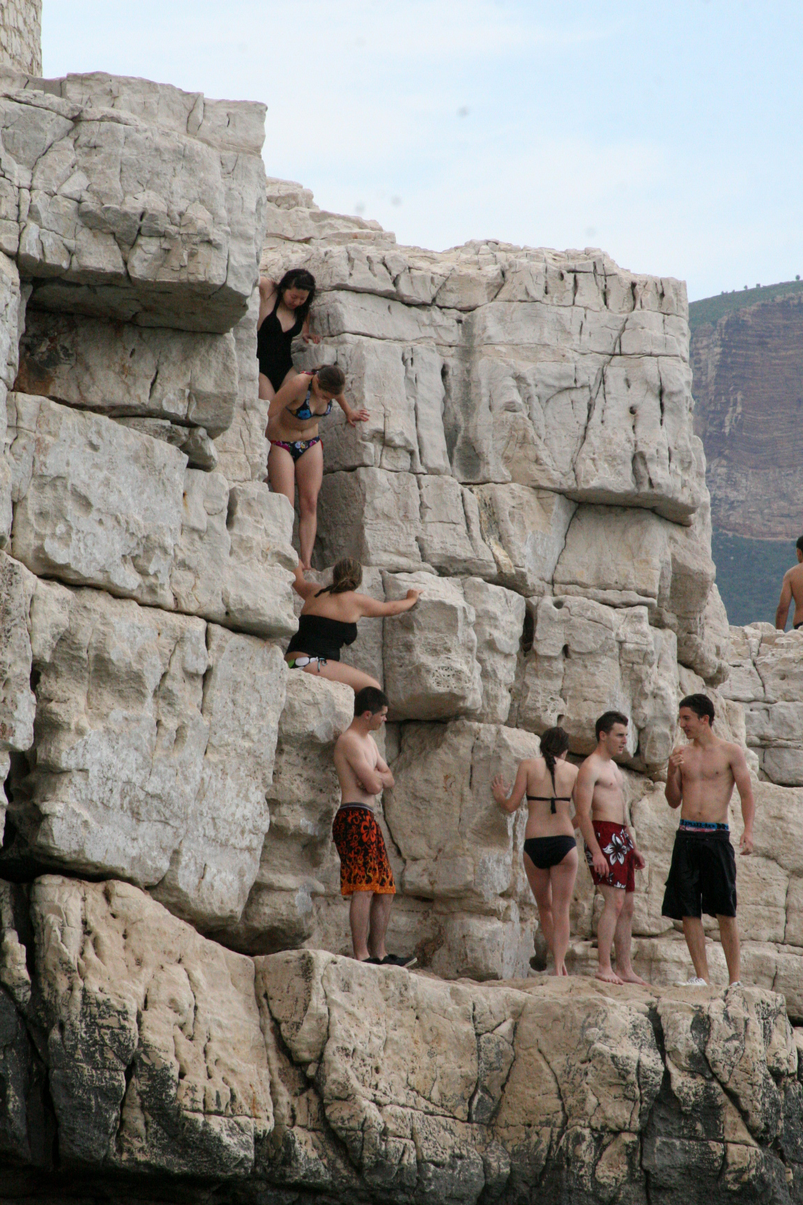 Climbing down the cliff
