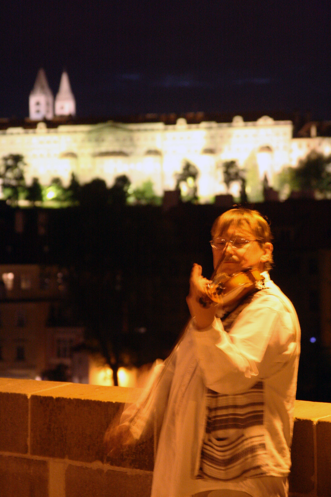 Prague violin player on bridge
