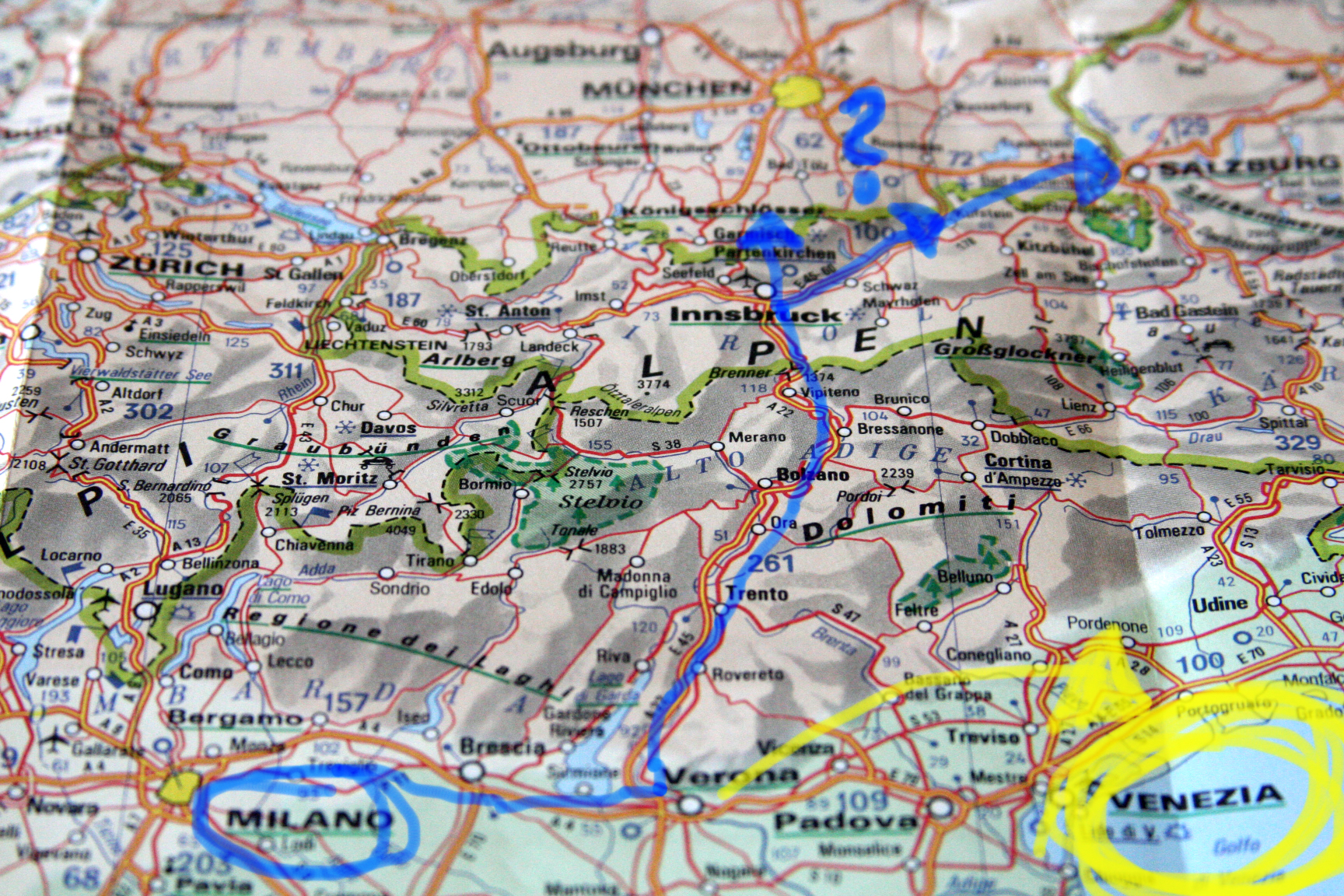 Map from Milano to Innsbruck