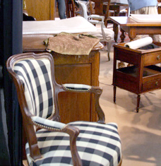 French armchair in black and white plaid French armchair in black and white plaid