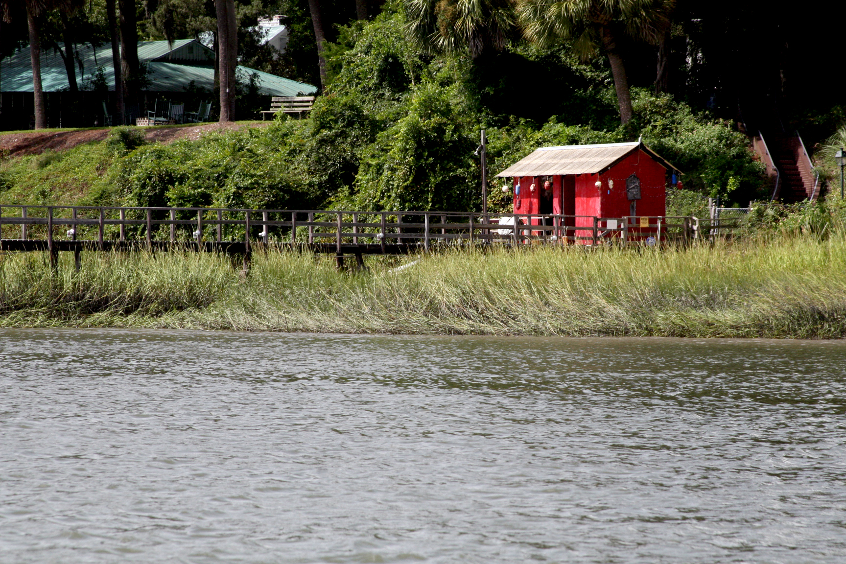Red deck house on the may river
