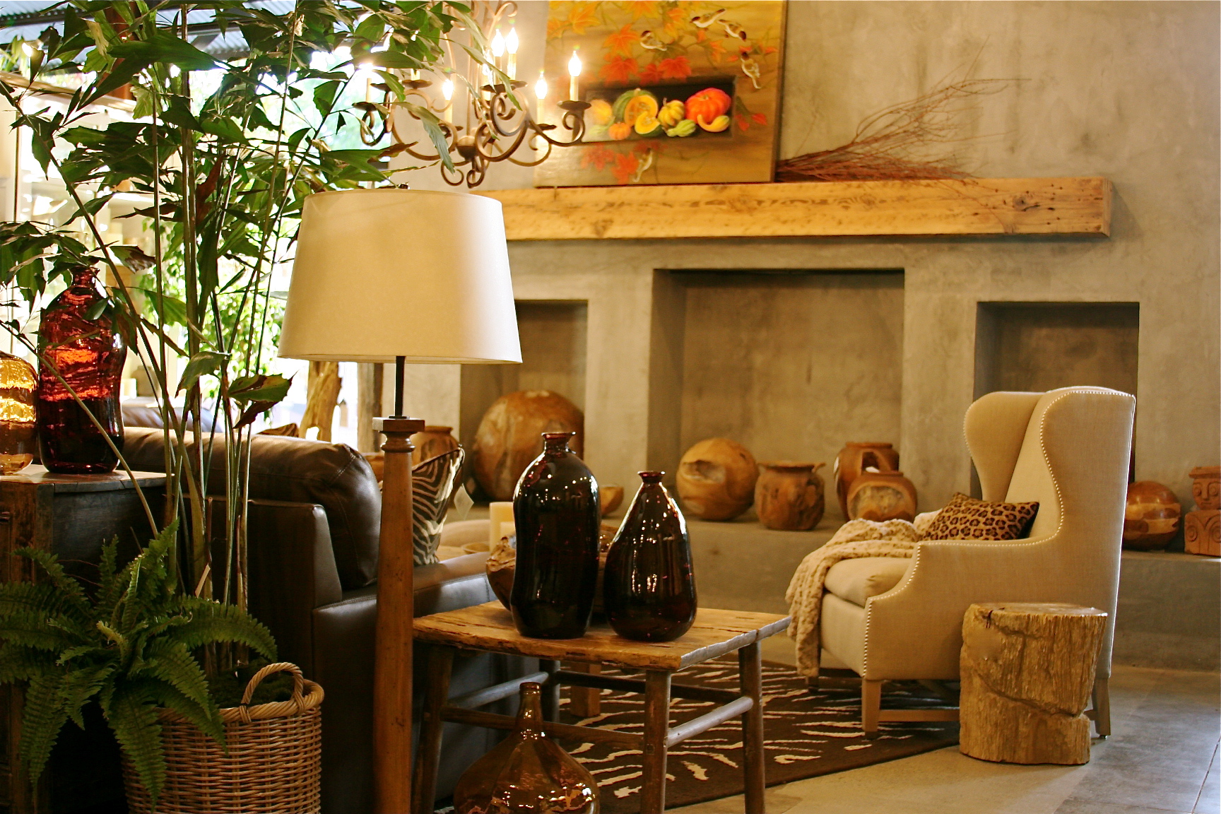 Cement wall and cutouts and firplace, Nantucket designs