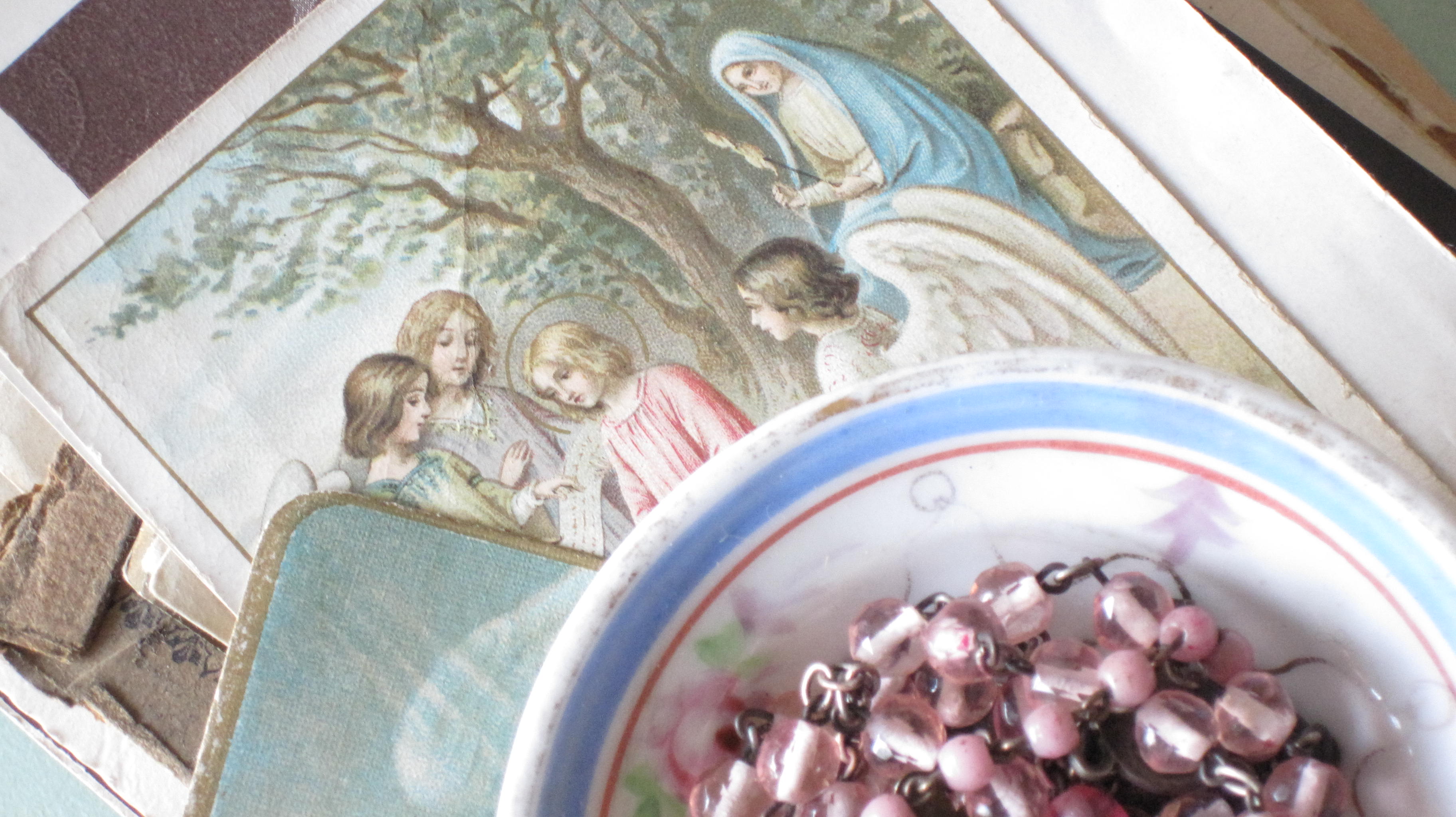 holy cards and rosaries