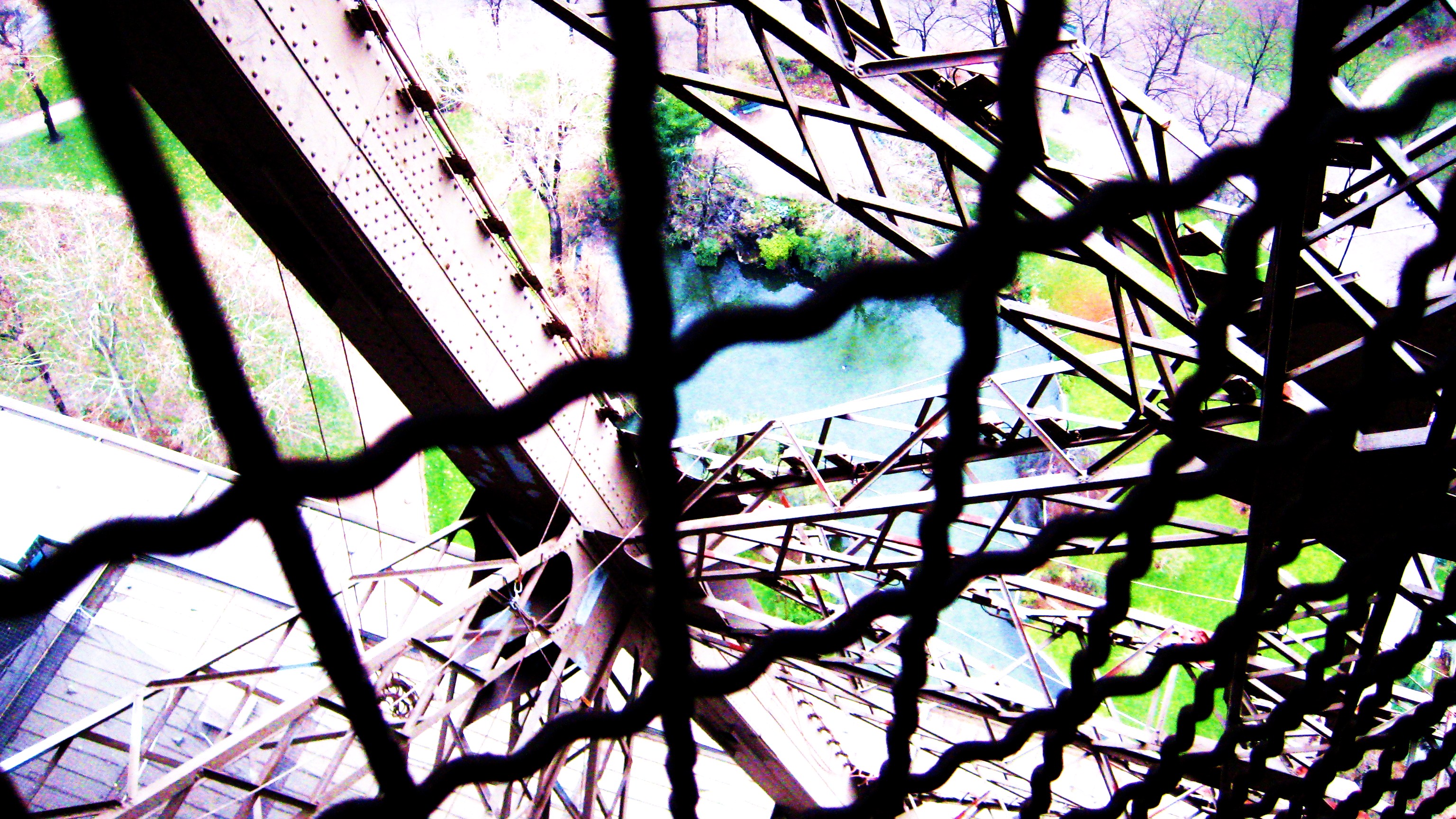 Looking through the Eiffel tower