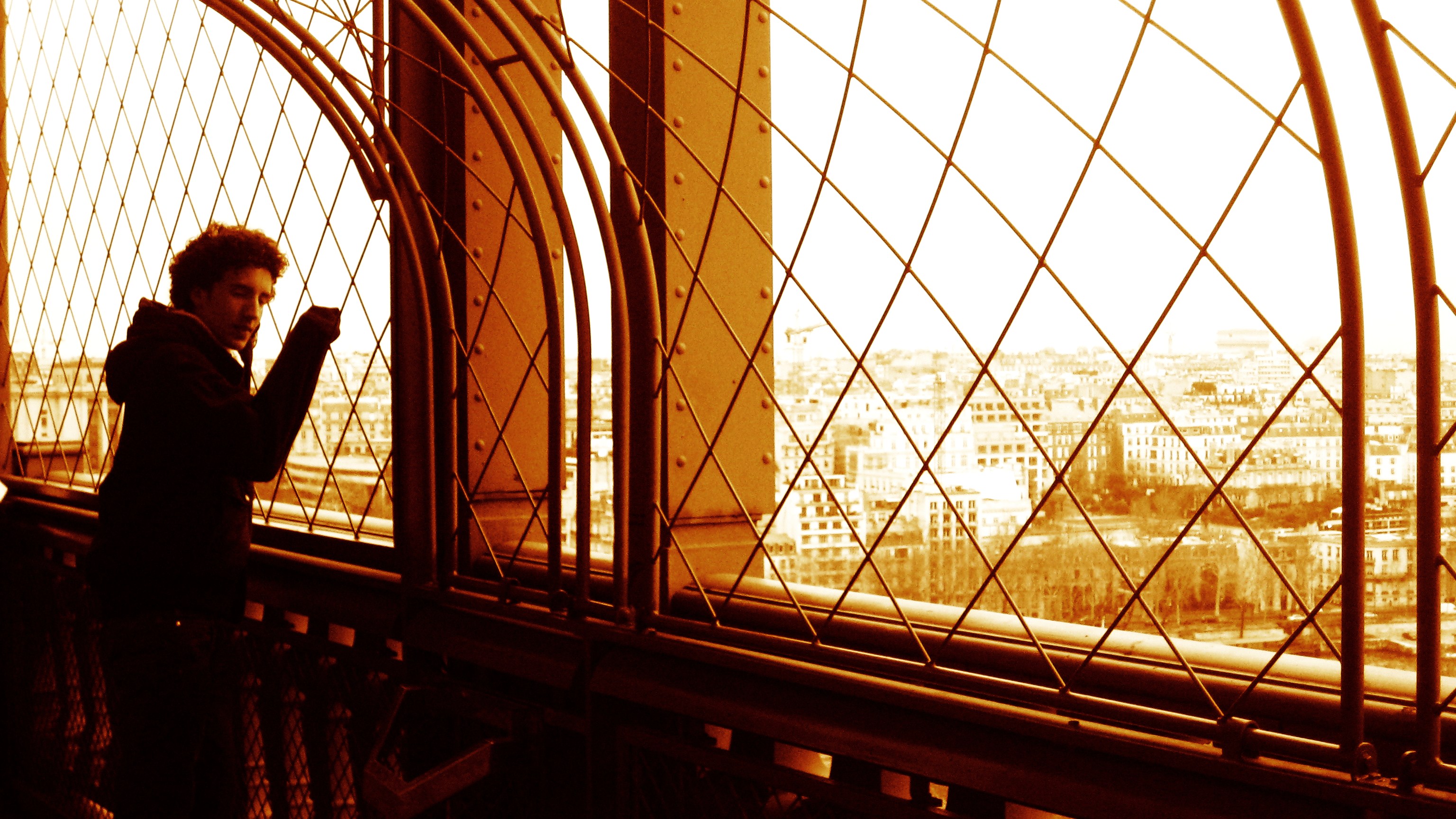 inside the Eiffel Tower.