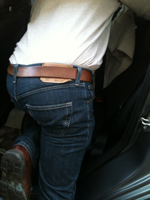 The Best Part about buying something at the Brocante is watching French Husband put it in the Car