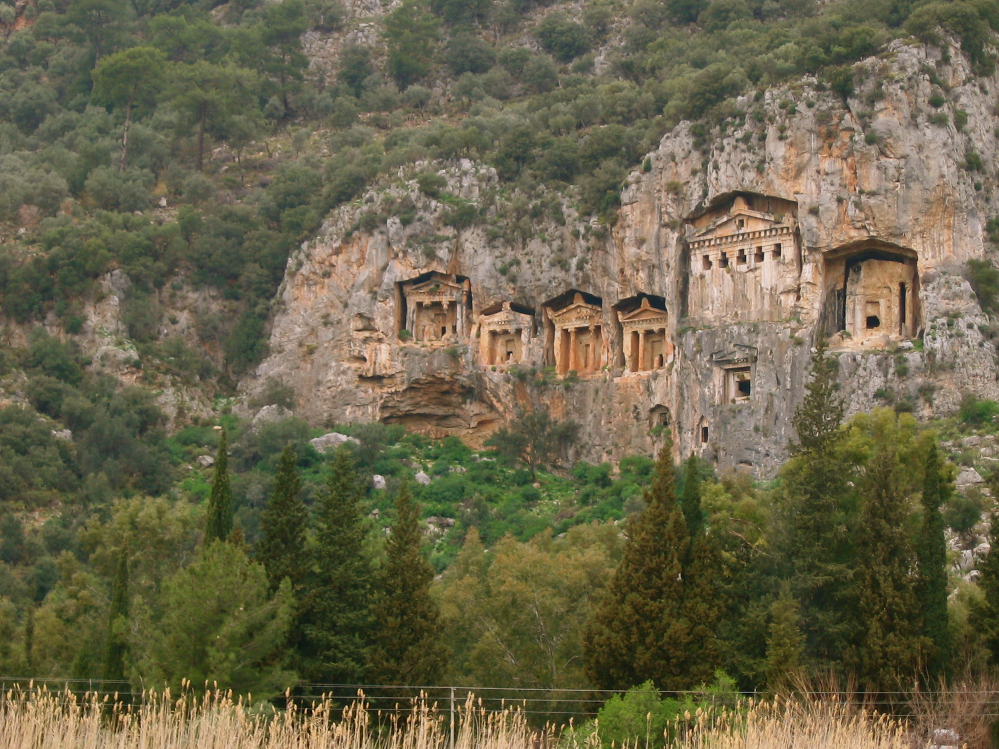 Tombs carved inside rocks in ancient Kaunos city, Turkey.