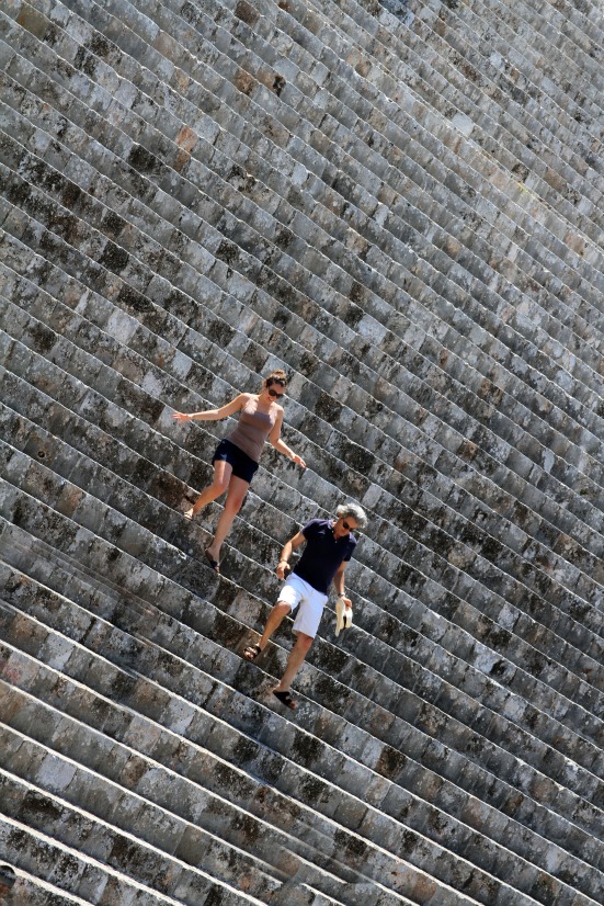 Uxmal running down the stairs