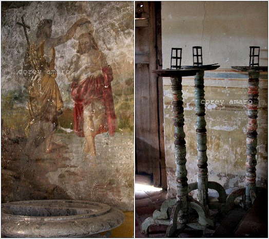 Antique candlesticks and mural, mexico, church Antique candlesticks and mural, mexico, church