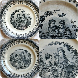French Dishes Black Transferware