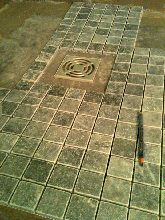 Grey marble tiles, France, shower base Grey marble tiles, France, shower base