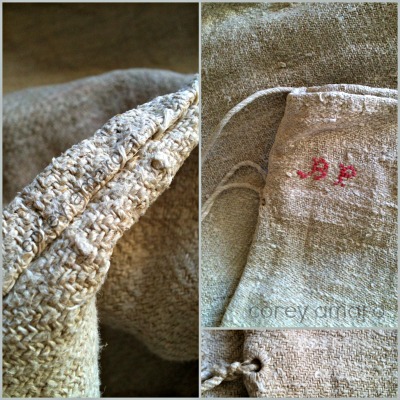 French antique grain sacks, linen