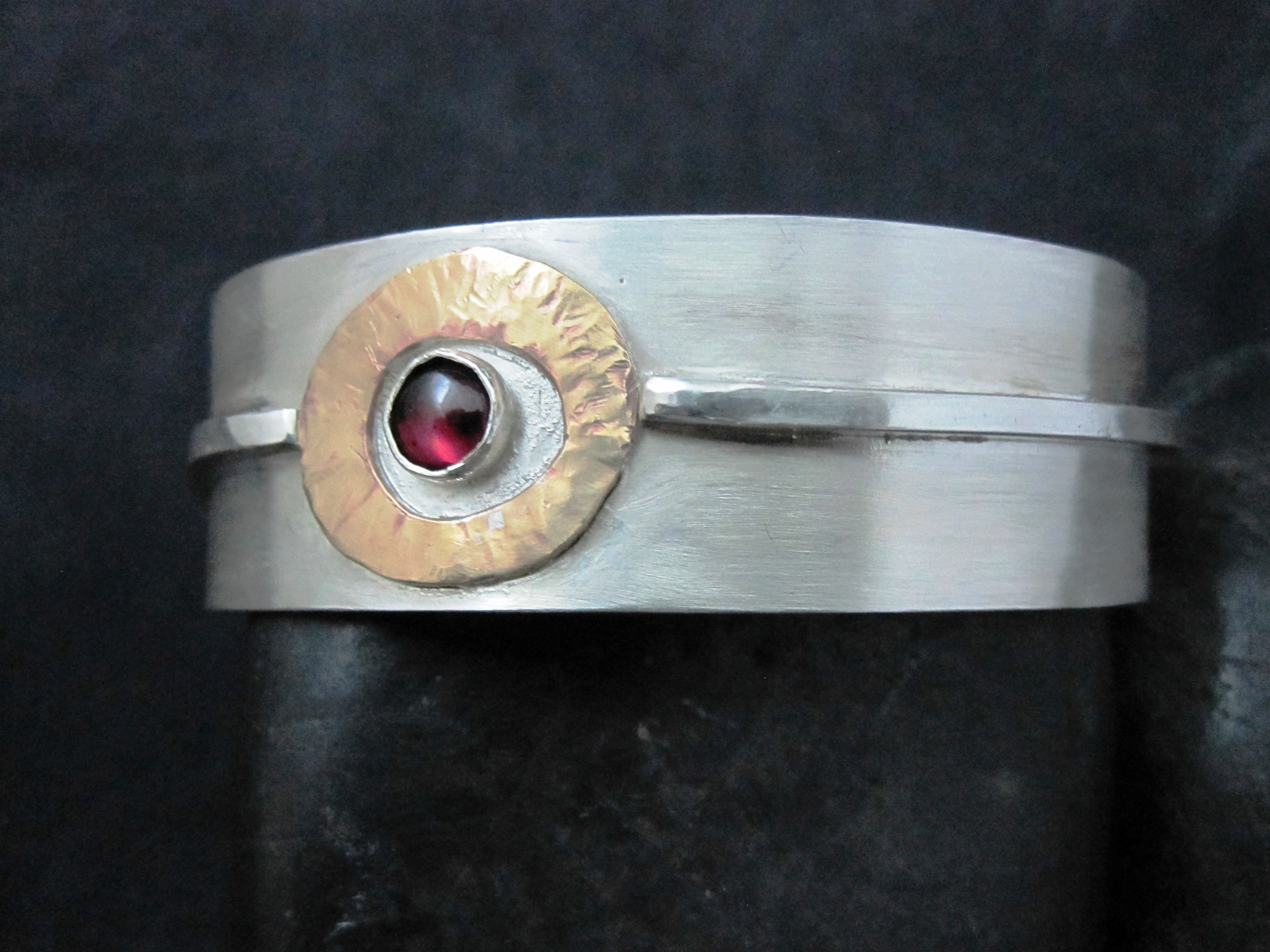 Sterling Cuff with Brass accent and Garnet stone
