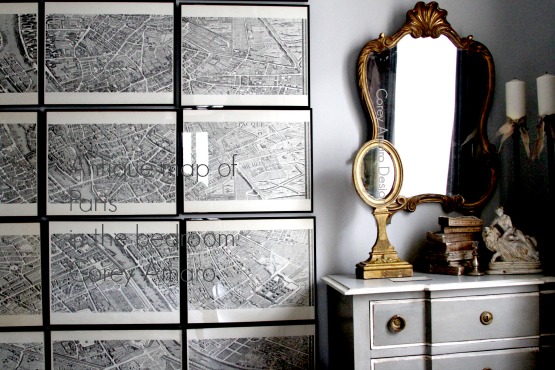 Map of paris in the bedroom, paris apartment, corey amaro