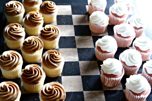 Cupcakes on checkerboard