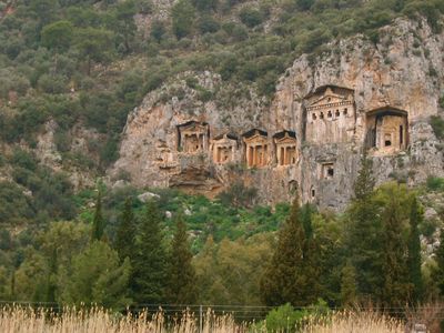 Tombs carved inside rocks in ancient Kaunos city, Turkey. Tombs carved inside rocks in ancient Kaunos city, Turkey.