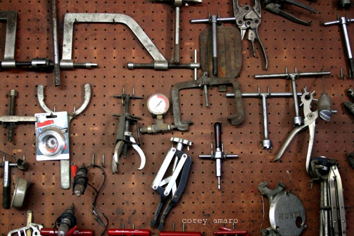 Tools on a peg board