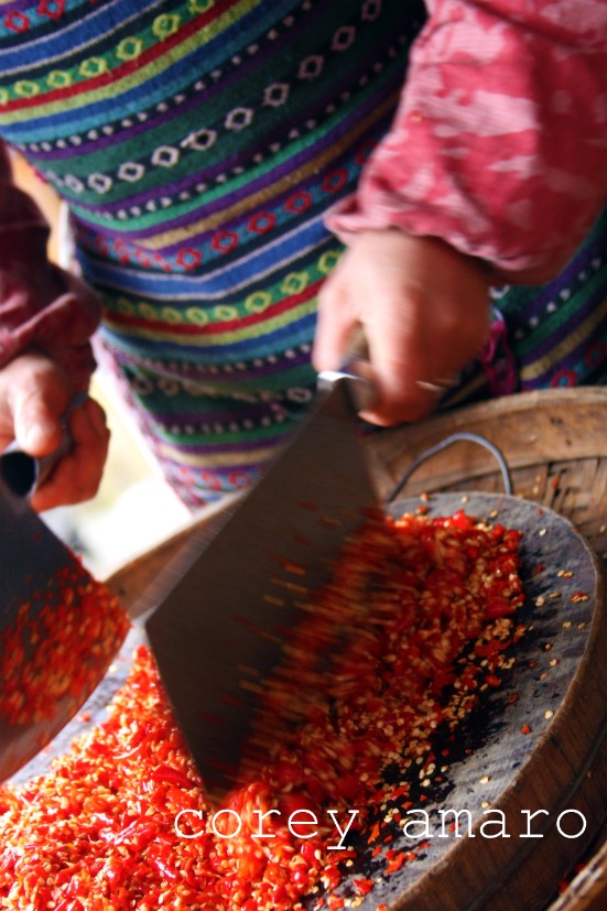 Chopped chilies with garlic