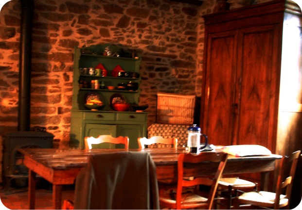 Farm table and stone wall