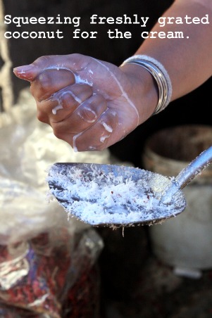 Squeezing coconut for cream