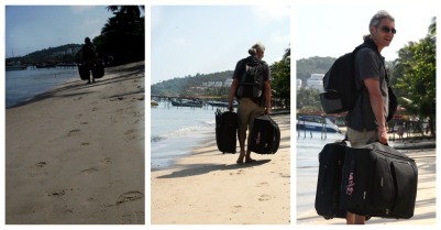Carrying a suitcase on the beach Carrying a suitcase on the beach