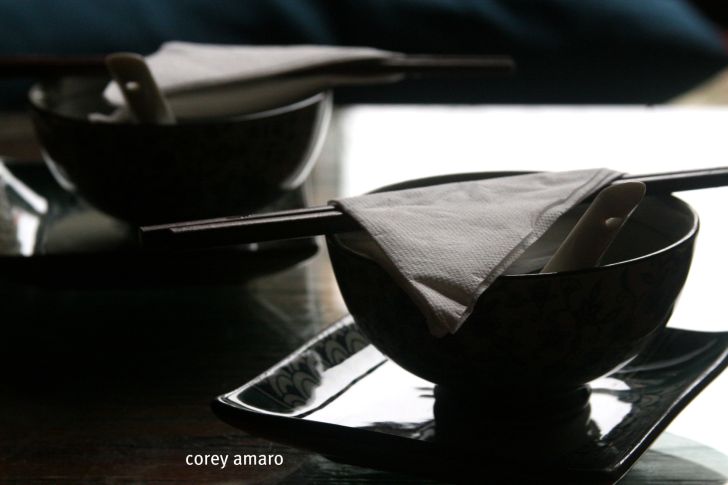 Bowls with chopsticks