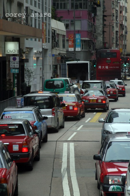 Street hong kong red taxis