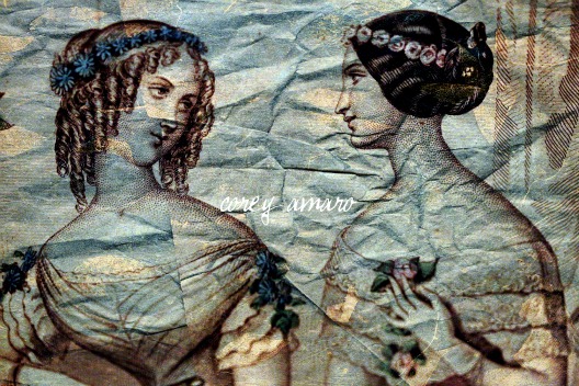 Colored engraving Two women 