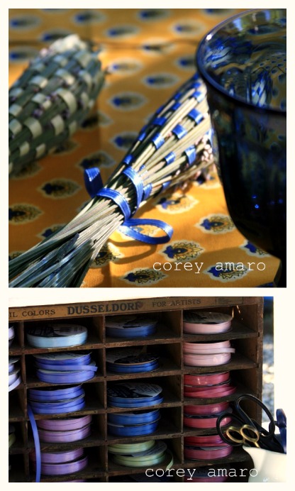 Lavender bottles with ribbons