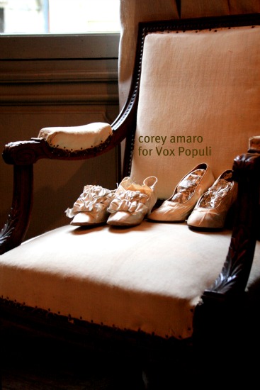 Chair with old wedding shoes
