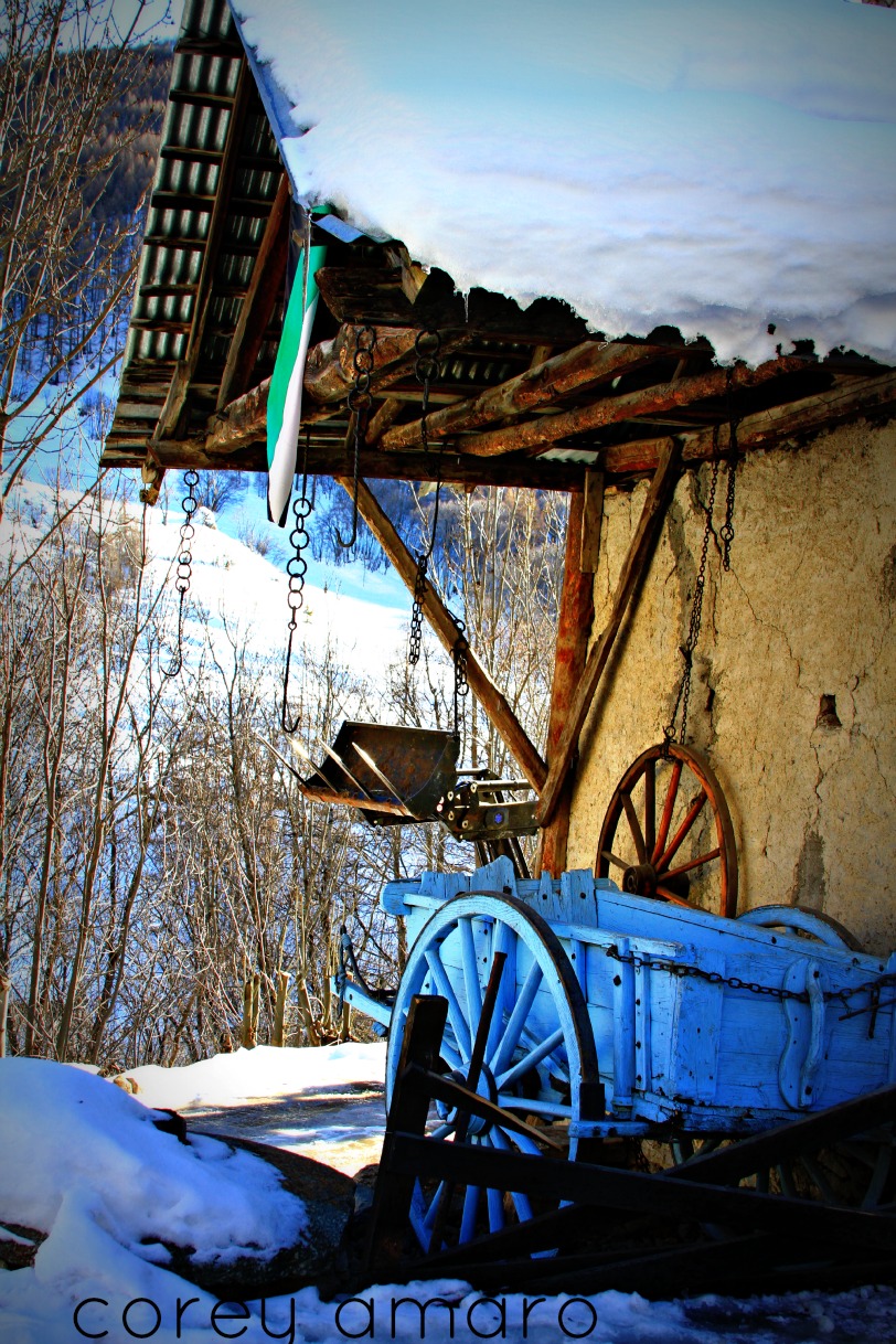 French Alps blue wagon French Alps blue wagon